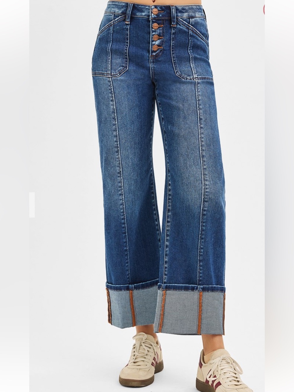 338 RISEN -HIGH RISE CROP WIDE STRAIGHT CUFFED JEANS